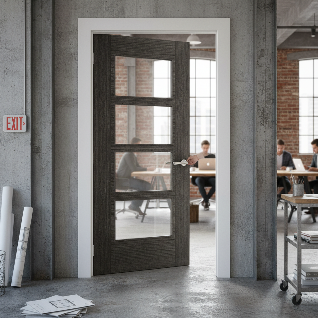 Premium Contemporary Dark Grey Ash Door with Clear Tempered Glass Panels for Natural Light Flow