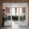 Premium Telescopic Pocket Door System with Clear Glazed Panels and Diamond Design for Elegant Interior Spaces
