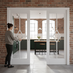 Premium Telescopic Pocket Door System with Clear Glazed Panels and Diamond Design for Elegant Interior Spaces