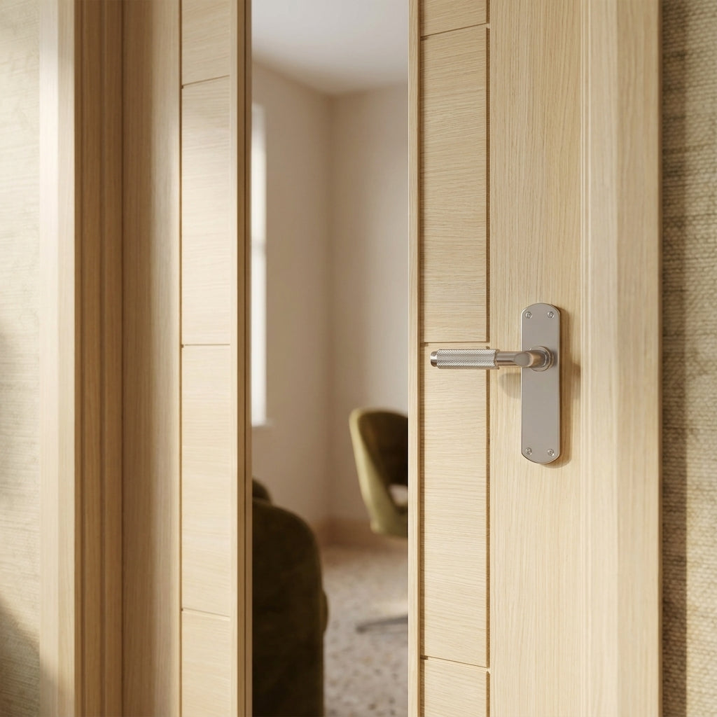 Internal Fully Finished Blonde Oak Laminate Door with Clear Glass - detail view