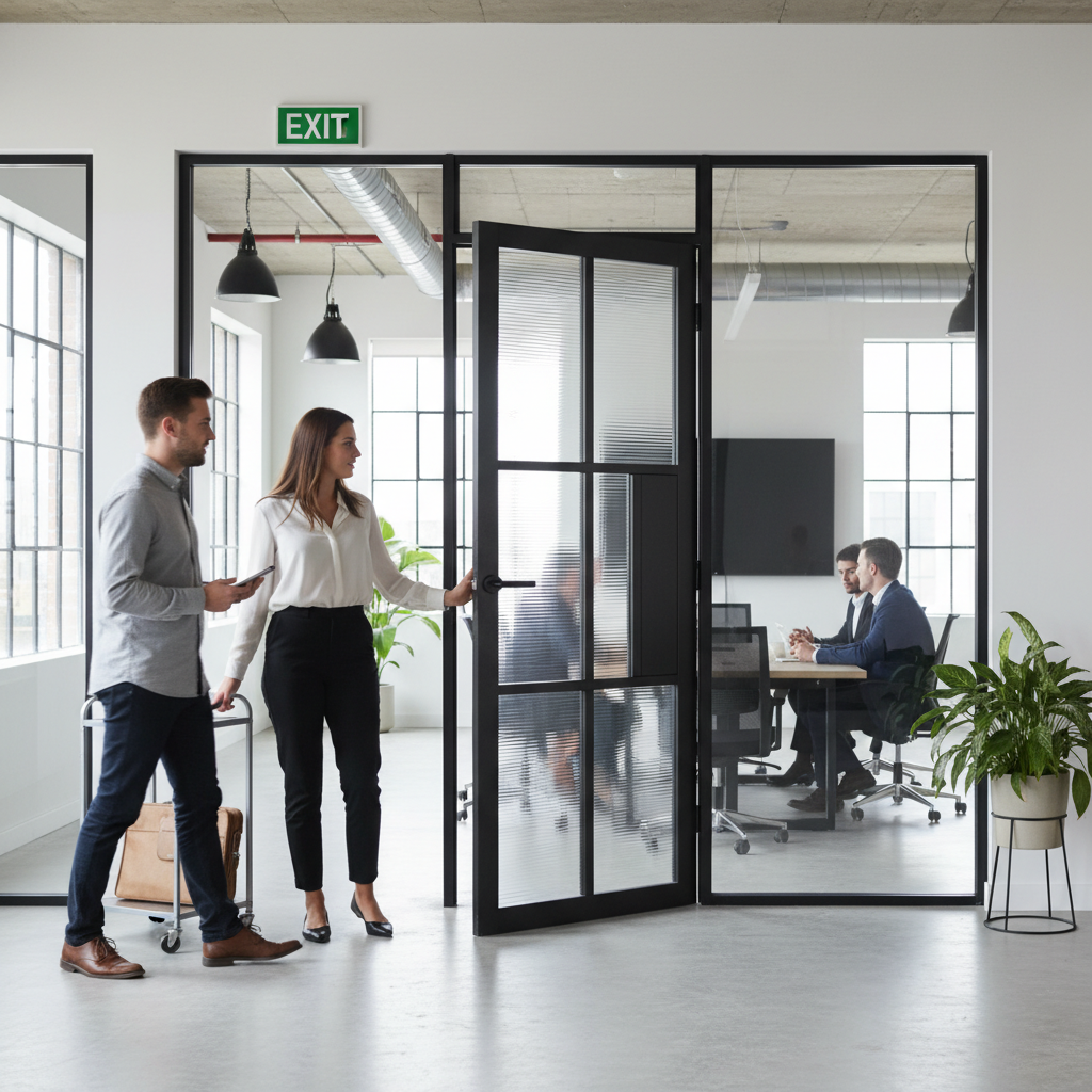 Premium Black Reeded Glazed Internal Door with Contemporary Design and Safety Glass