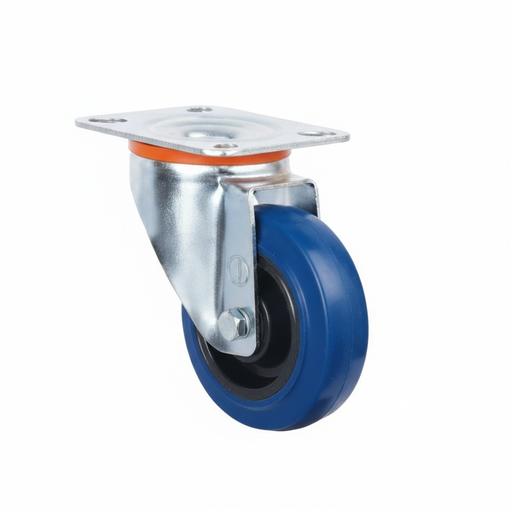 White Smoke Blue Polyamide Rubber Wheel Castors - Industrial Top Plate 100mm to 125mm