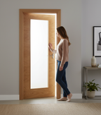 Premium Contemporary Oak 1 Light Internal Door with V Grooves and Cross Veneers - High-Quality Professional Grade for Industrial and Commercial App...