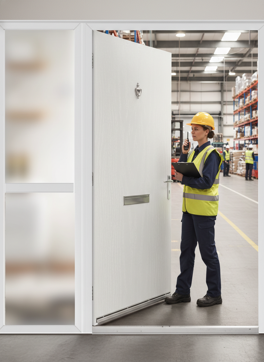 Premium Modern Flush External Fire Door Set with Sidelight - 30 Minute Fire Resistance and Multipoint Locking System