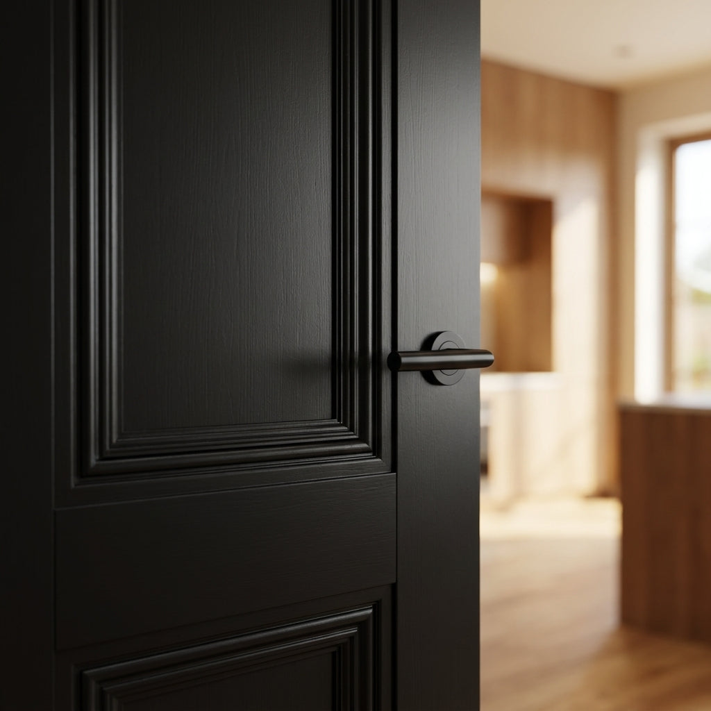 Internal FD30 Fire Door 1 Panel Elegance Lancaster Fully Finished Black - detail view