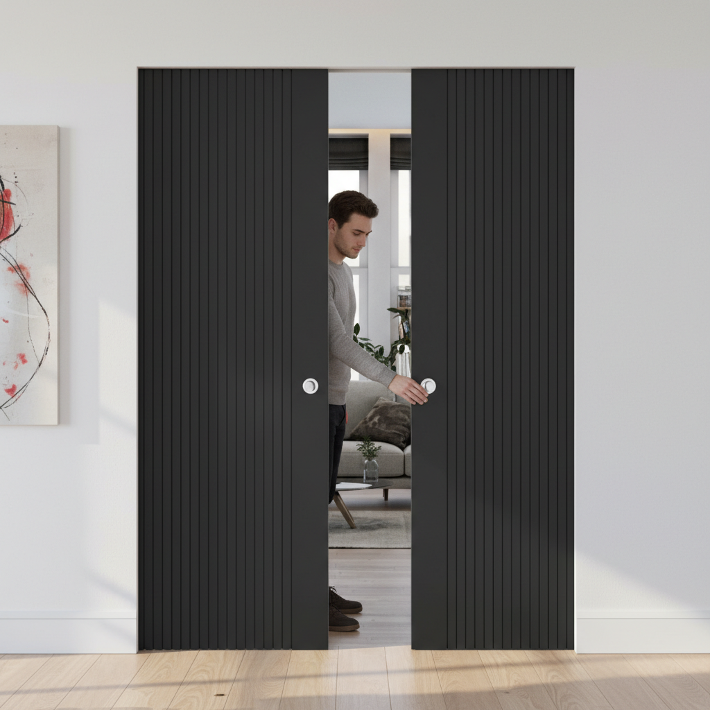 Premium Flush Pocket Door System with No Bottom Track and Disappearing Design for Modern Spaces