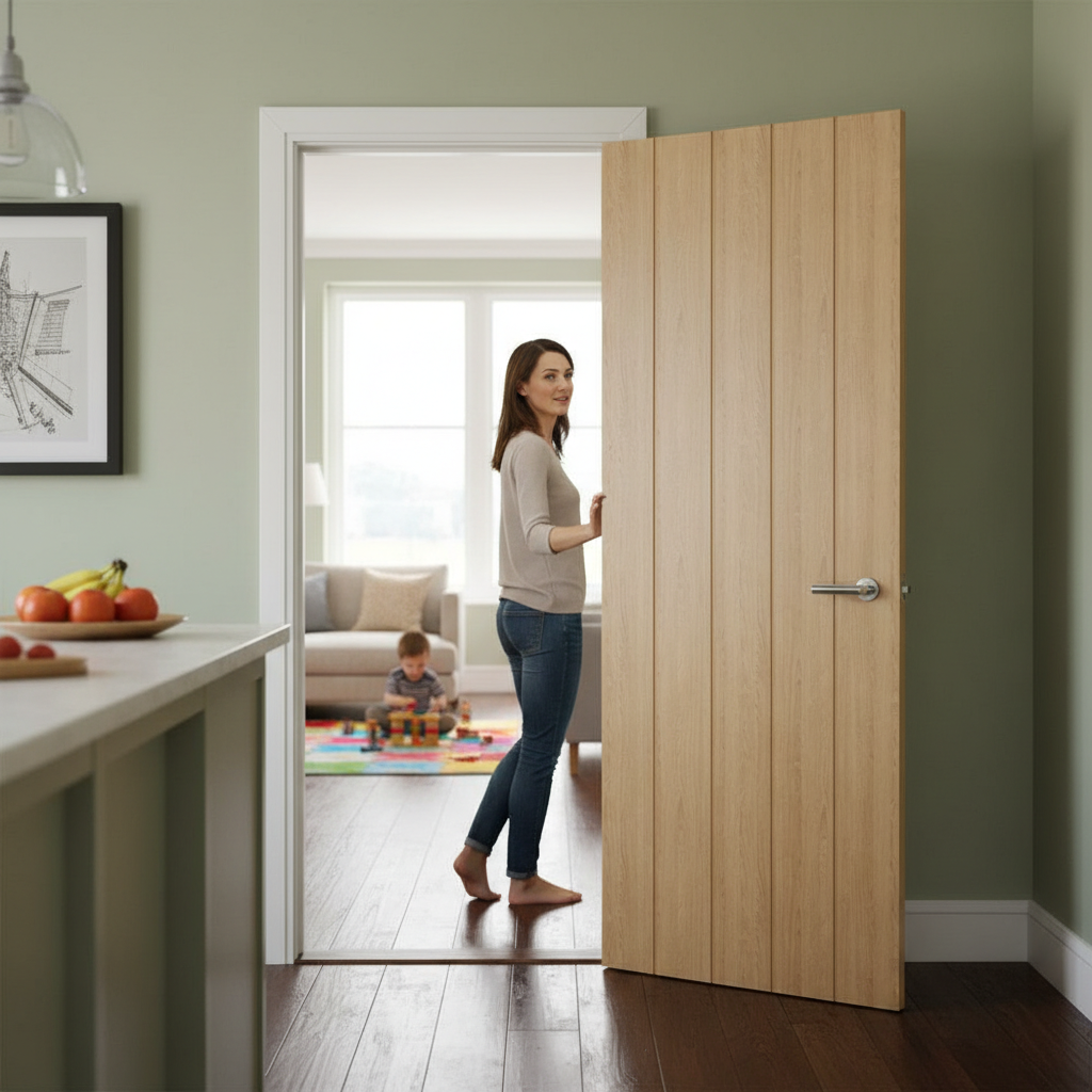 Premium Oak Internal Door with Bevel-Cut Panels and Solid Core Design - Custom Sizes Available
