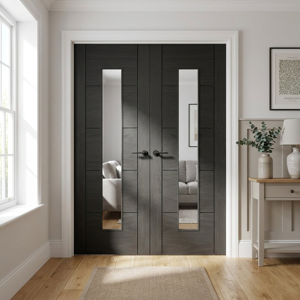 Internal Black French Door with Fully Finished Oak and Clear Glass 1 Light