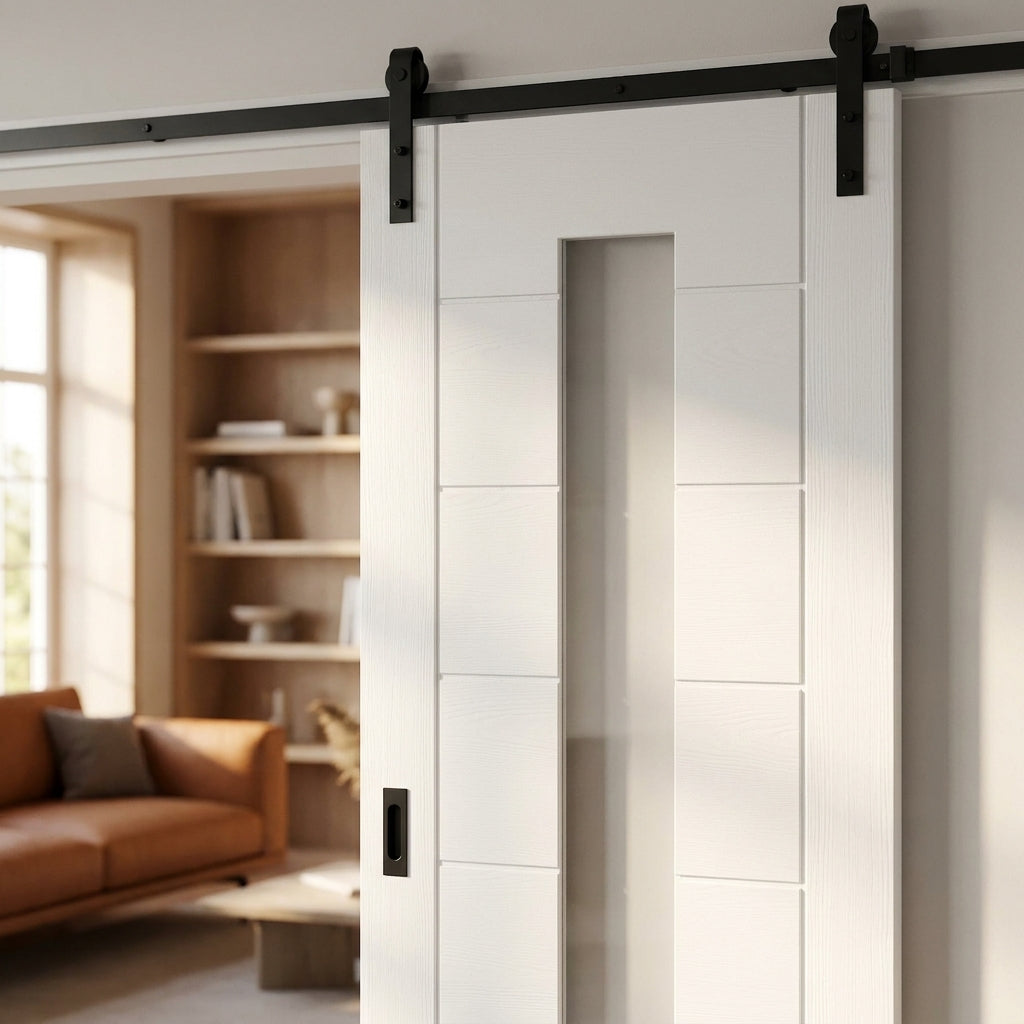 Internal White Sliding Door with 1 Light Clear Glass, Primed Finish - detail view