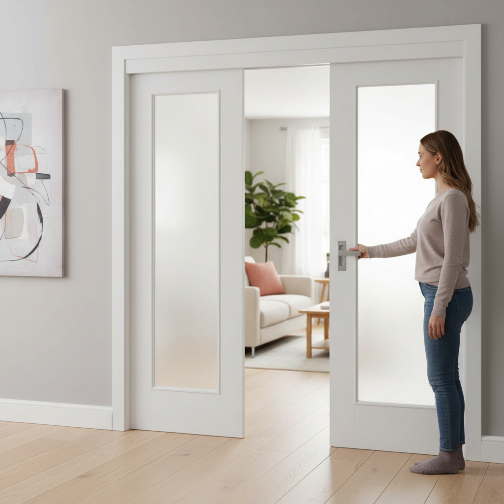 Premium White Pattern 10 Sliding Door System with Fixed End Panel for Space Optimization