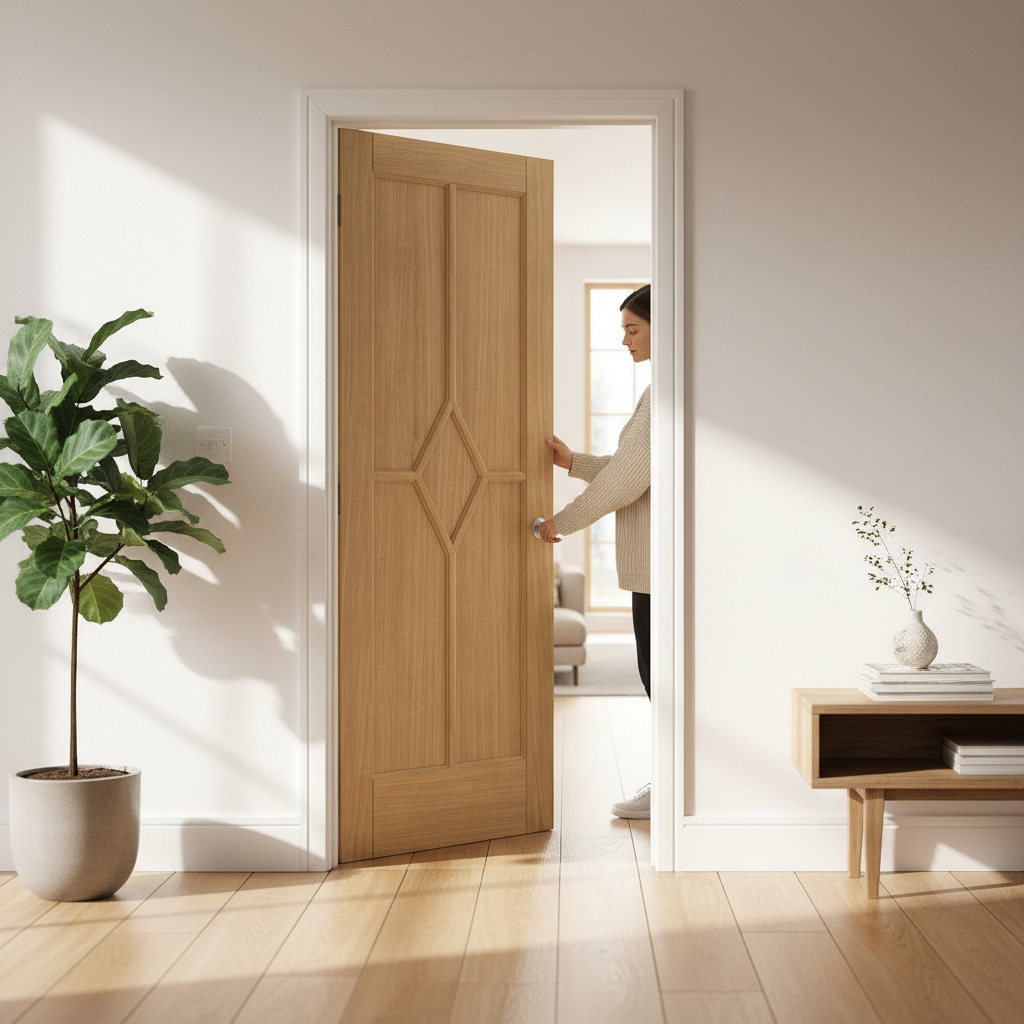 Premium Fully Finished Oak Reims 5 Panel Internal Door with Unique Diamond Design