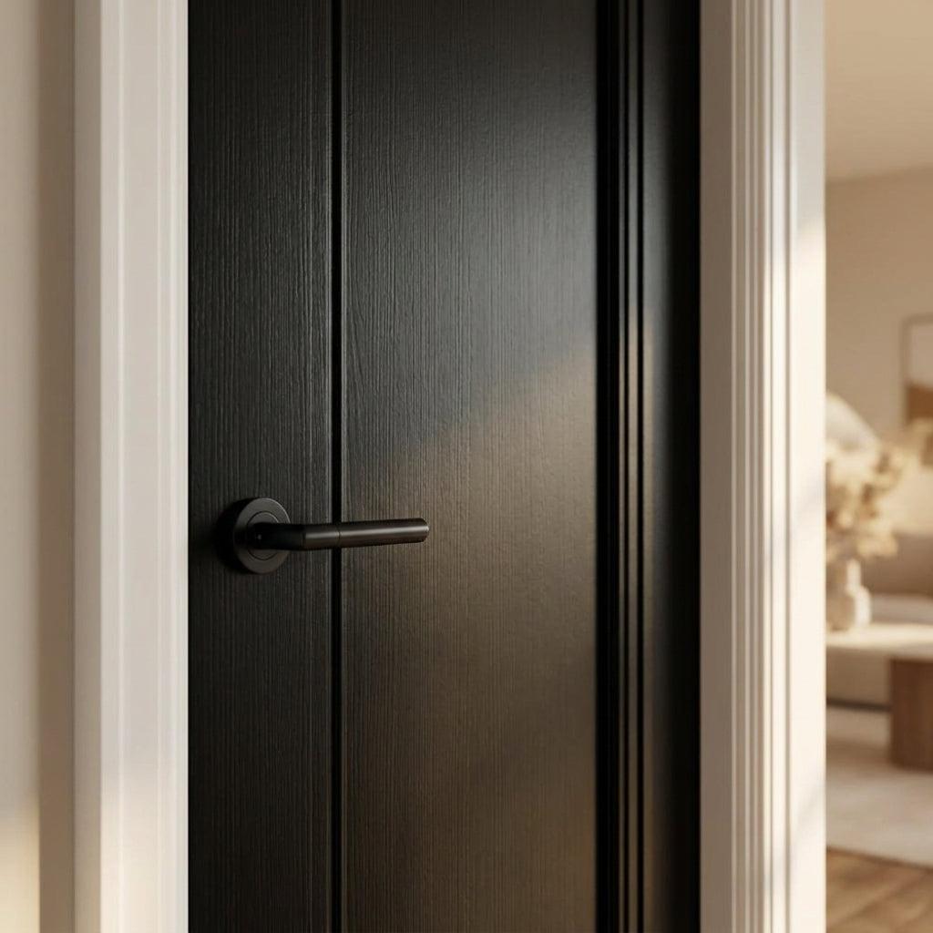 Internal Black Door, Fully Finished, 1 Panel Elegance Lancaster Design - detail view