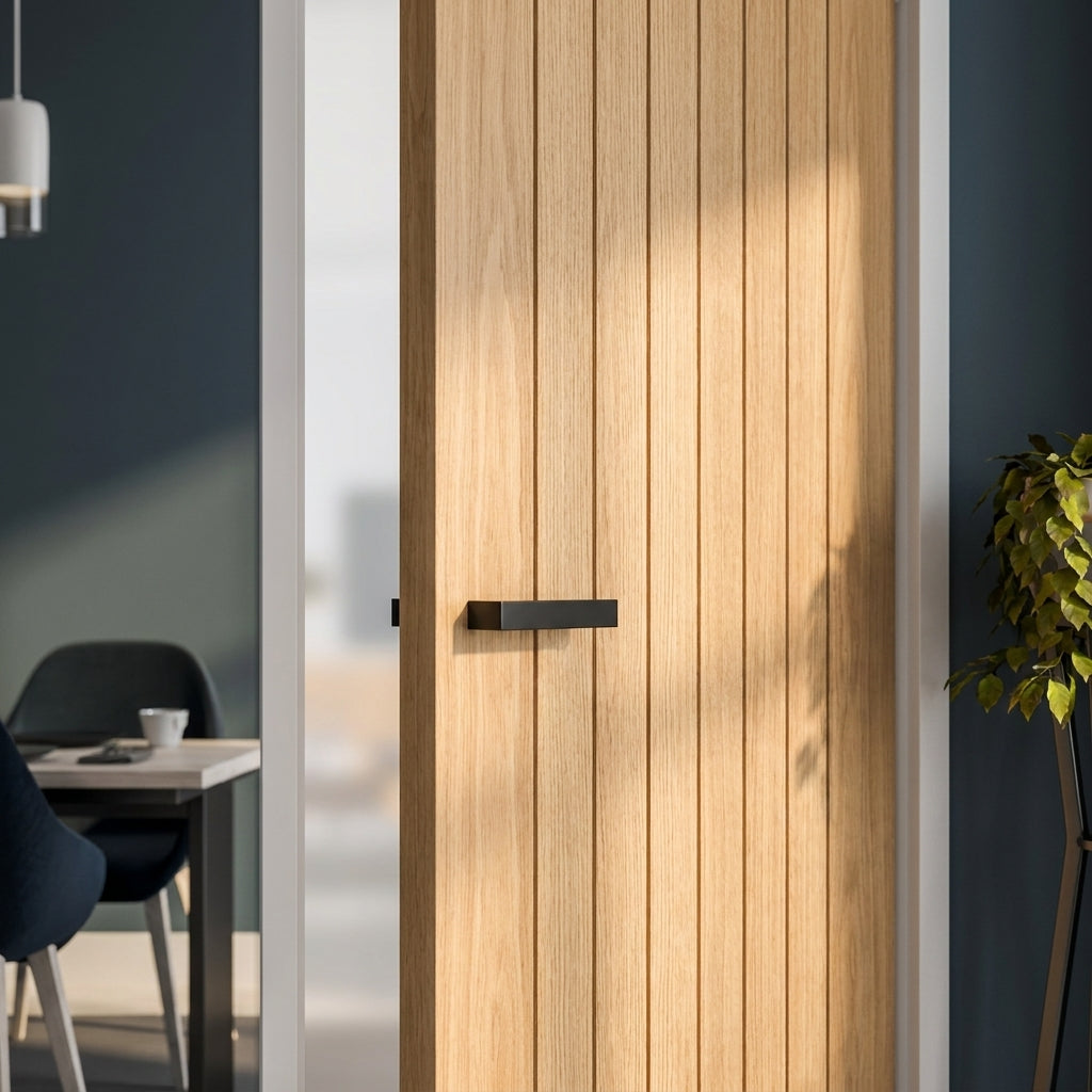 Oak Internal Door Unfinished with Solid Engineered Core and Obscure Glass - detail view
