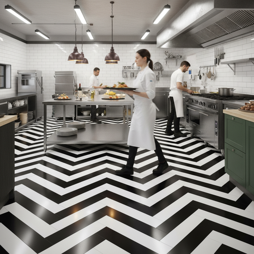 Premium 6mm Luxury Vinyl Flooring with Herringbone Pattern in Black and White - Durable, Water-Resistant, and Easy to Install - Image 2