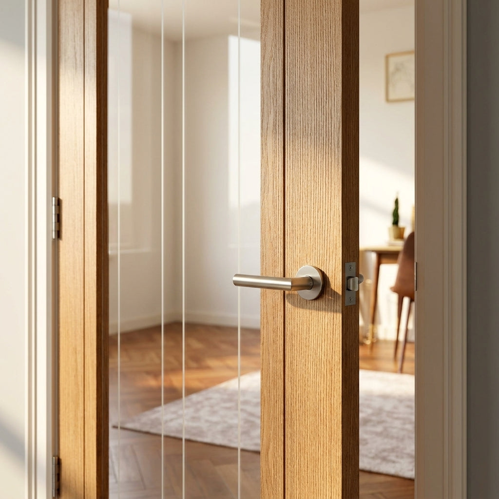 Internal Oak Door Made-to-Measure Fully Finished with 1 Light Obscure Glass - detail view