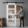 Premium White Internal Primed Shaker 4 Light Clear Glass Sliding Door with Black Top Mount Kit for Modern Interiors