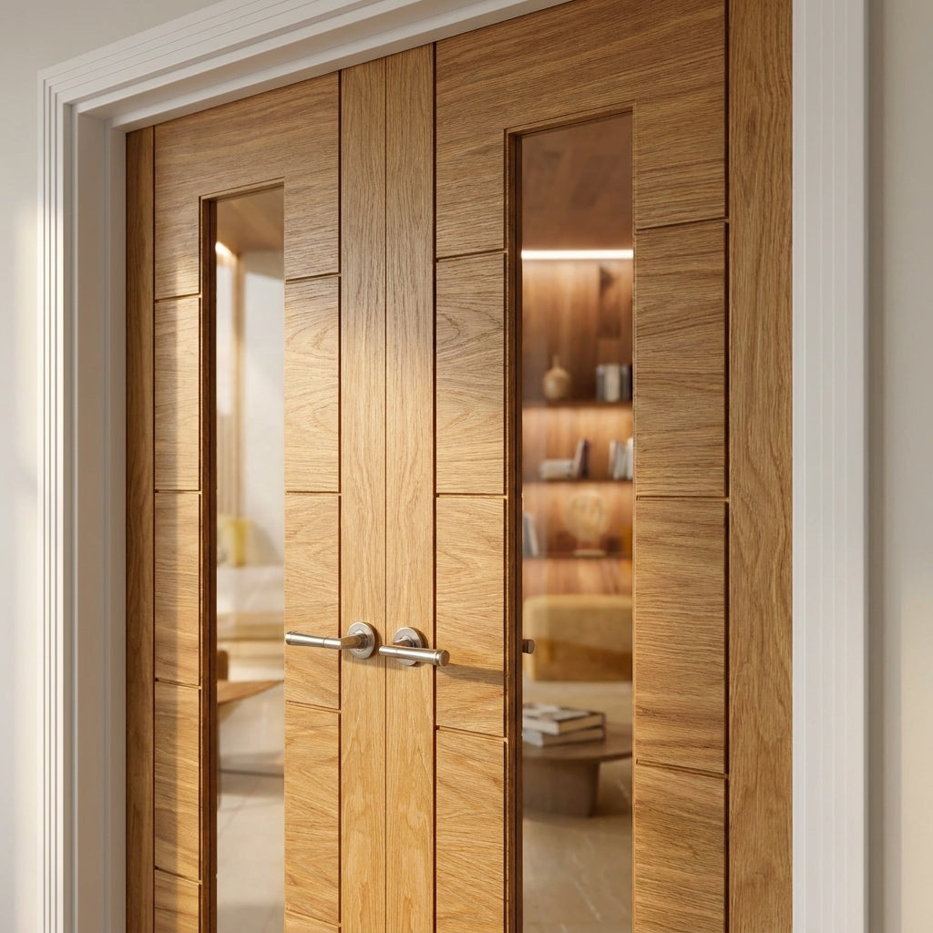 Internal Oak French Door Unfinished 1 Light Glazed - detail view