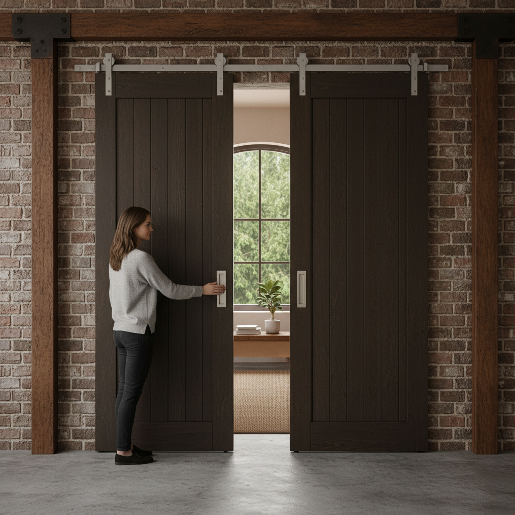 Satin Nickel Face Mounted Sliding Barn Door Track - 3m Length, 100kg Capacity, Ideal for Timber Frame Doors - Image 2