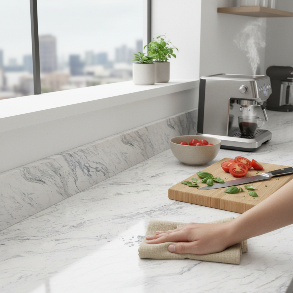 Premium Rounded Edge Upstand 3000mm - Durable Laminate with Marble Effect for Elegant Kitchen Spaces - Image 2