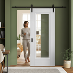Premium White Internal Primed Elegance Lancaster 1 Light Clear Glass Sliding Door with Black Steel Track for Modern Home Design - Image 2