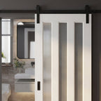 Internal White Sliding Door with 3 Light Obscure Glass, Primed Finish - detail view