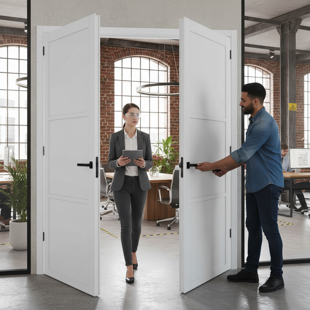 Premium Custom Made 3 Panel White Industrial Style Door Pair with Solid Core Construction and 10-Year Warranty