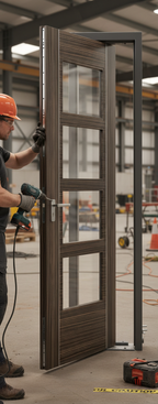 Premium Glazed Fire Door with Real Abachi Veneer, Solid Core, and Bespoke Size Options