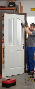 Premium White Primed Internal Glazed Door with Frosted Panels and Curved Top Edge for Enhanced Privacy and Light