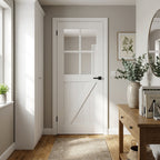 Internal White Primed Barn Door with 4 Light Clear Glass, Made to Measure