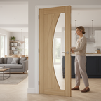 Premium Clear Glazed Oak Door Pair with Solid Core, Toughened Glass, and Custom Size Options