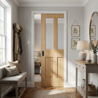 Oak Unfinished Internal 2 Panel 2 Light Bevelled Glazed Pocket Door Set 100mm