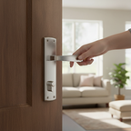 Premium Lever on Backplate Door Handle Set - Polished and Satin Chrome with Secure Latch and Matching Hinges - Image 2