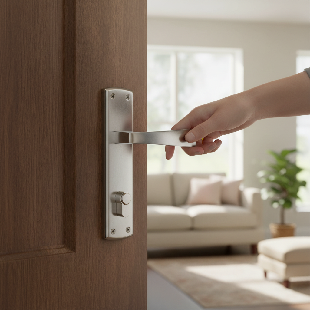 Premium Lever on Backplate Door Handle Set - Polished and Satin Chrome with Secure Latch and Matching Hinges - Image 2