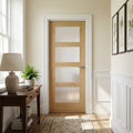 Internal Oak FD30 Fire Door with Unfinished Shaker Design and 4 Light Obscure Glass