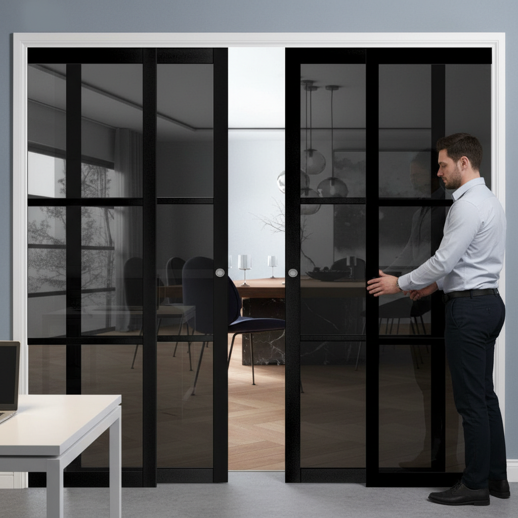 Premium 3L Tinted Glazed 4 Door Telescopic Pocket Door System with Complete Jamb Kit and Adjustable Features