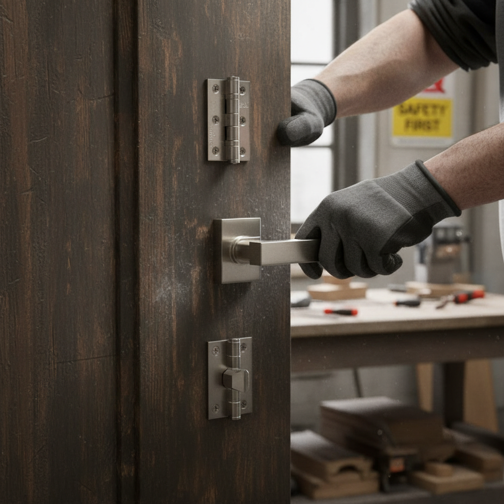 Premium Satin Nickel Interior Door Handle Pack with Hinges and Latch for Industrial Style Applications