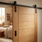 Internal Oak Sliding Door, Fully Finished, Black Top Mounted, Engineered Core - detail view