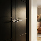 Internal 4 Panel Jet Black Fully Finished Industrial Studio Door Pair - detail view