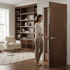 Premium Curved V-Groove Walnut Door Pair - Fully Finished, Solid Core, FSC Certified