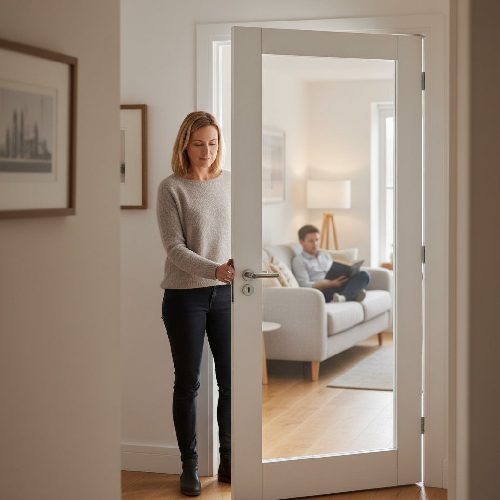 Premium Shaker Panel Internal Door with Clear Tempered Safety Glass and Solid Pine Core Construction