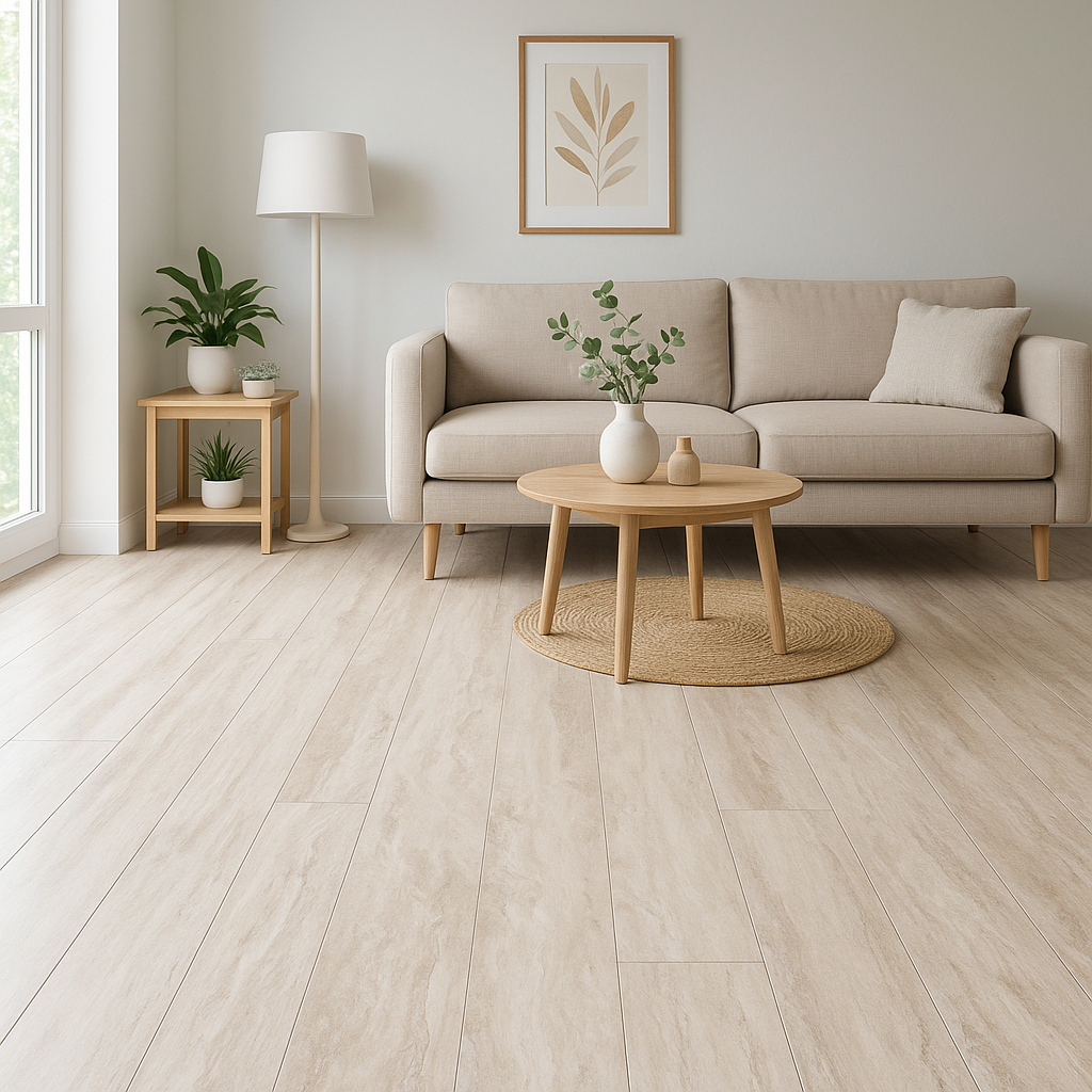 Aqua Pro 8.5mm Wide Low Gloss Laminate Flooring in Travertin Macari