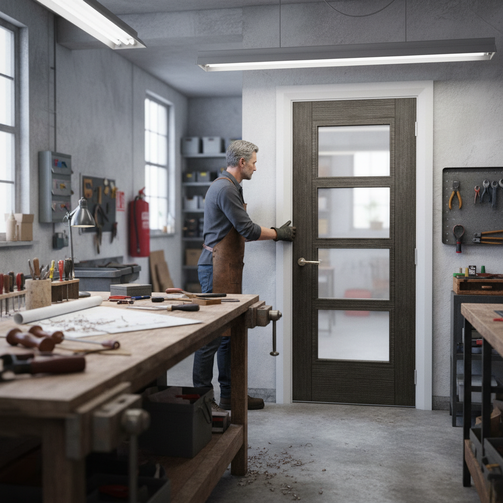 Premium Dark Grey Ash Glazed Fire Door with Solid Core and Bespoke Sizing Options