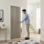 Premium Light Grey Internal Door with 5 Panels and Clear Glazed Safety Glass - Engineered for Strength and Stability