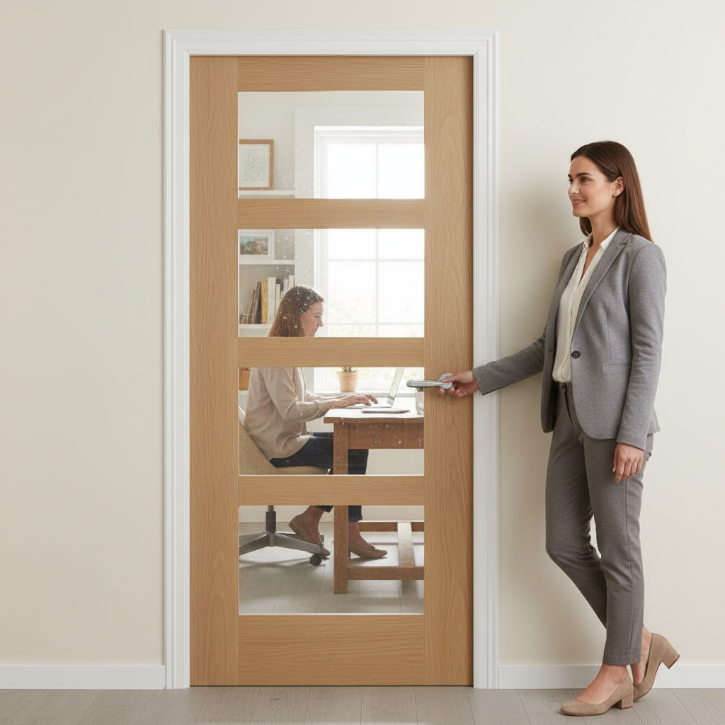 Premium Custom Made Clear Glazed Shaker Door with Toughened Safety Glass and A-Grade Oak Veneer