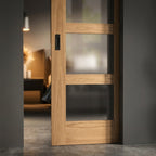 Oak Internal Pocket Door Set Unfinished with 4 Light Obscure Glass Frame - detail view