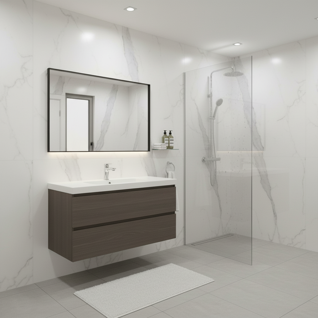 Premium PVC Gloss Waterproof Wall Panelling with Marble Finish for High-Moisture Environments