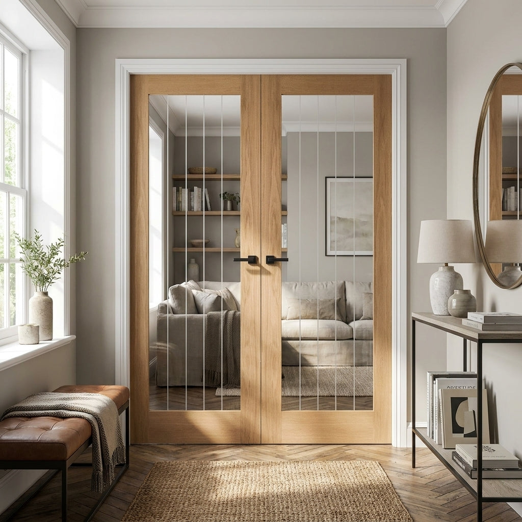 Internal Oak French Door with 1 Light Obscure Glazing, Unfinished Solid Core