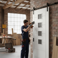 Premium Internal Sliding Door Set with 4 Light Obscure Glass Panels - Minimalist Design for Modern Interiors