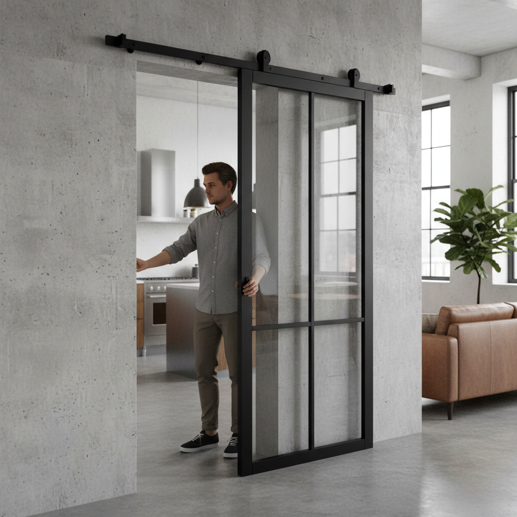 Premium Clear Glazed Interior Door with Top Mounted Sliding Track System for Smooth Operation and Elegant Design