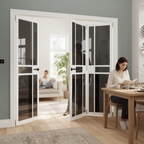 Premium White Tinted Glazed Industrial Style Room Divider with Bi-Folding Doors for Flexible Space Solutions